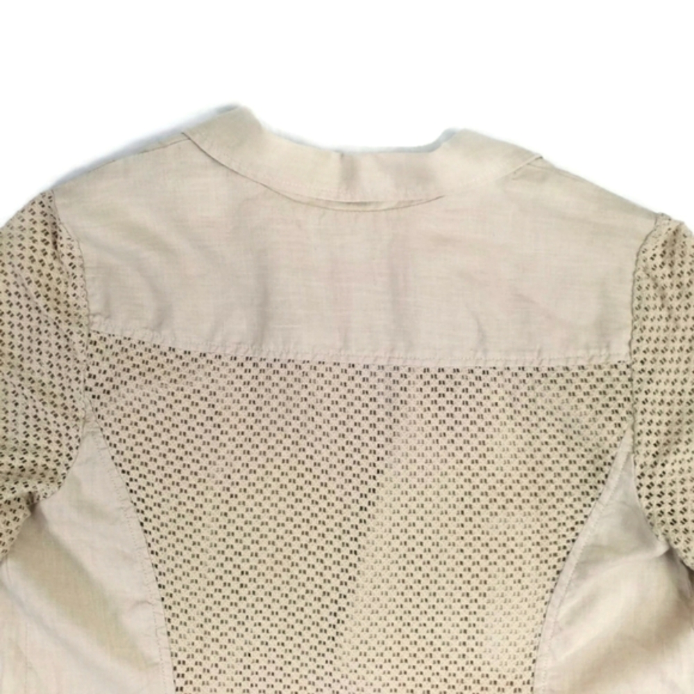 Chico's Tan Linen Open Front Long Perforated Sleeve Blazer Jacket Womens 2, US L - Picture 8 of 15